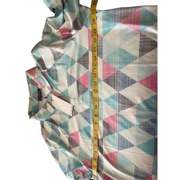 New Yatta Mens Multicolor Geometric Two Button Placket Golf Polo Shirt Size L - Picture 4 of 16